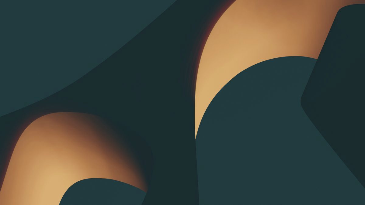 Abstract teal and amber curves